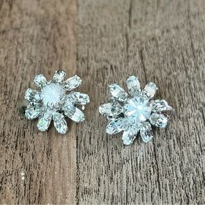 Sherman Signed Clear Rhinestone Clip-on Earrings
